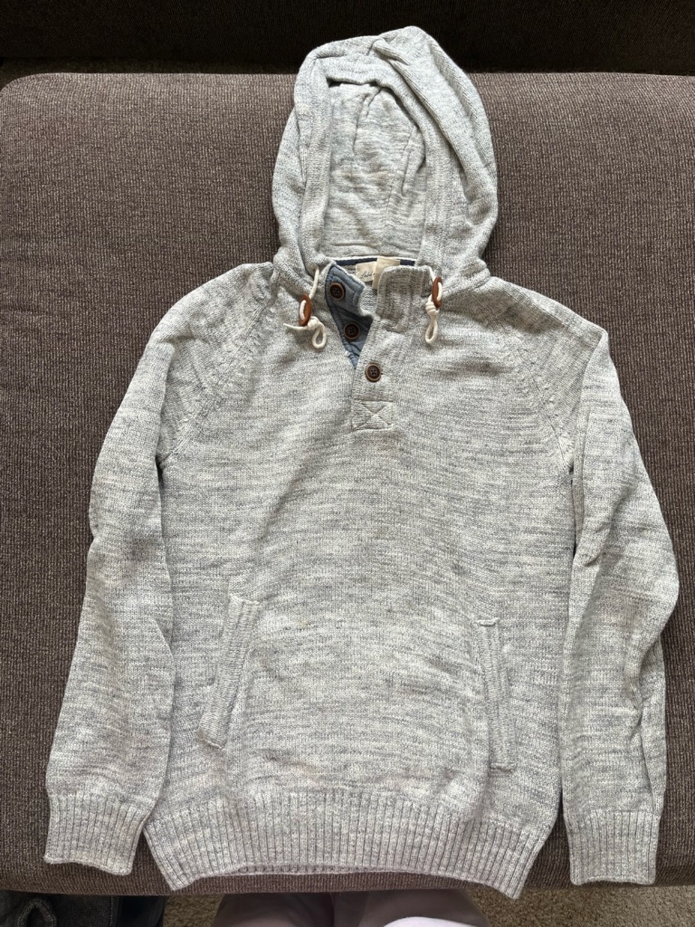 Light Heather Gray Hooded Knit Pullover Sweater